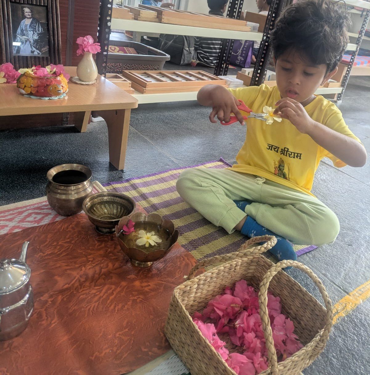 Toddler playing with colorful blocks